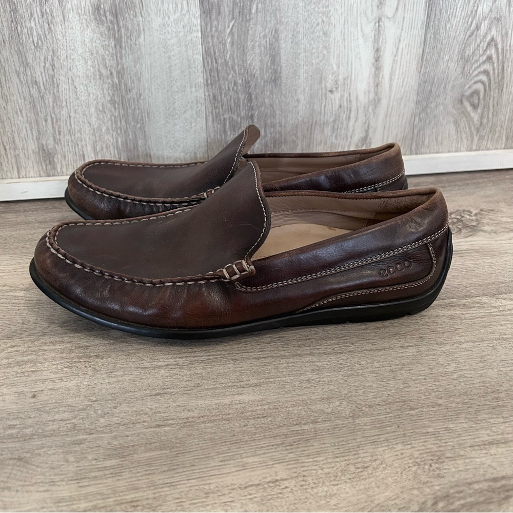 ECCO Classic Moc 2.0 Driving Loafers Mens 43 9 9.5 Brown Leather Preppy Grandpa